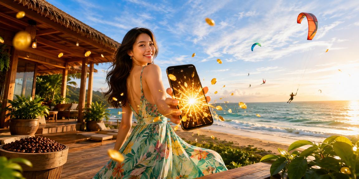 Màn hình điện thoại hiển thị giao diện casino trực tuyến tại khu nghỉ dưỡng Mũi Né