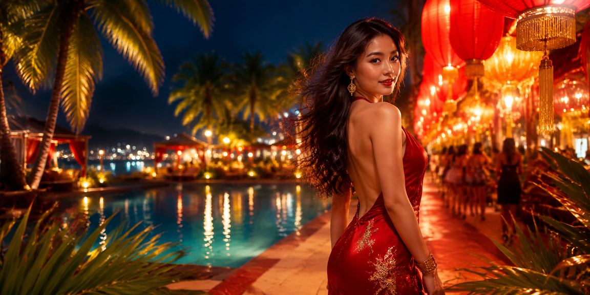 Cảnh chợ đêm Nha Trang với người dùng trải nghiệm giải trí trực tuyến trên điện thoại